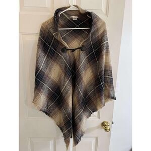 Max Studio Womens Brown Plaid Poncho Wrap Shawl One Size Fall Layering